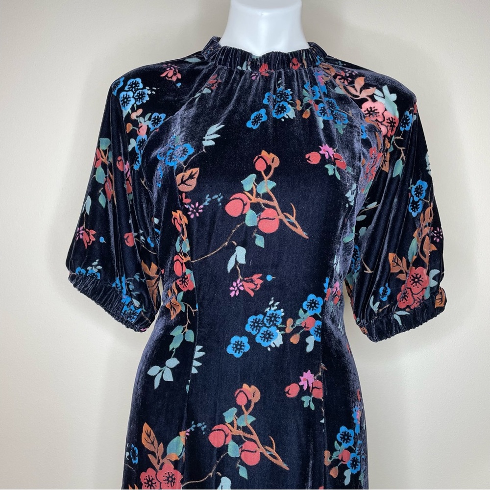 Sea New York Floral Velvet Midi Dress - Black and Blue - Picture 2 of 11
